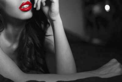 Fototapete Frau und rote erotische Lippen