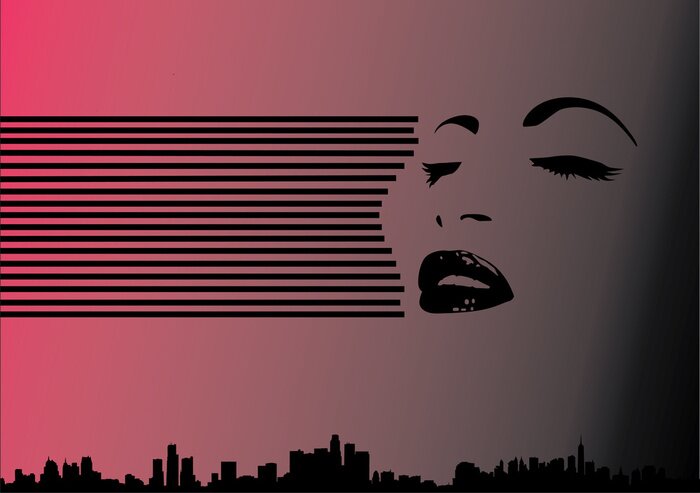 Fototapete Frau und Stadt auf rosa Hintergrund