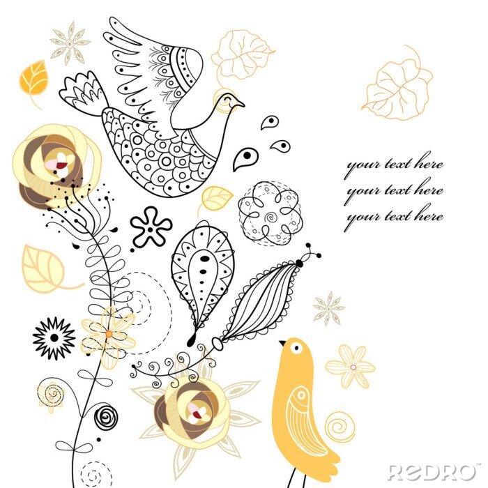 Fototapete Freudige Vögel unter Pflanzen