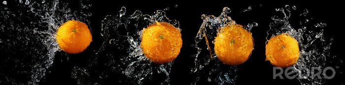 Fototapete Frische Orangen auf schwarzem Hintergrund