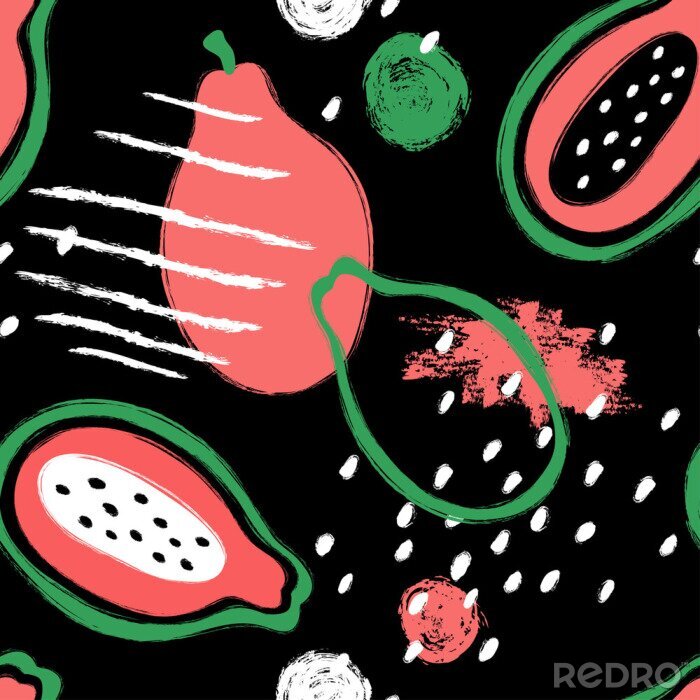 Fototapete Früchte in abstrakten Farben auf schwarzem Hintergrund