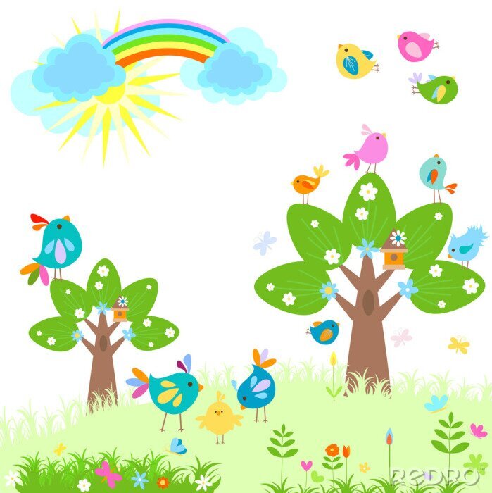 Fototapete Frühling mit Regenbogen