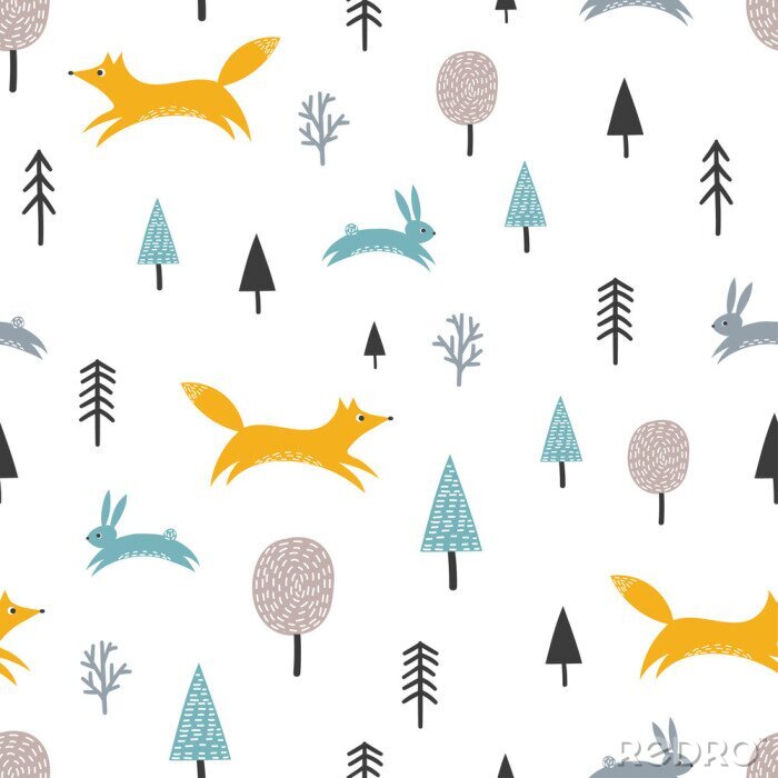 Fototapete Füchse und Hasen im Wald