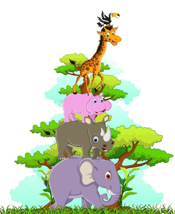 Fototapete funny animal cartoon mit tropischen Wald Hintergrund