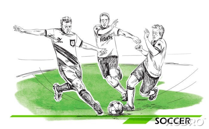 Fototapete Fußball, Fußballspieler Illustration.  Vektorbild lokalisiert auf Weiß