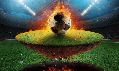 Fototapete Fußball in Flammen im Stadion