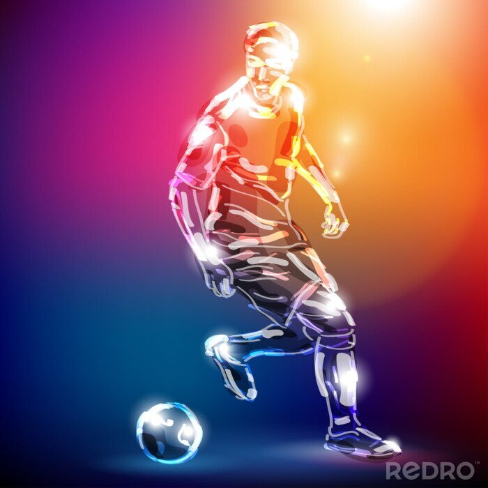 Fototapete Fußballspieler am Neon-Hintergrund