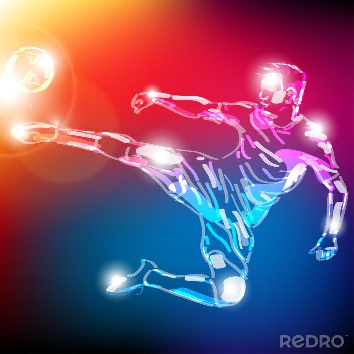 Fototapete Fußballspieler springt zum Ball