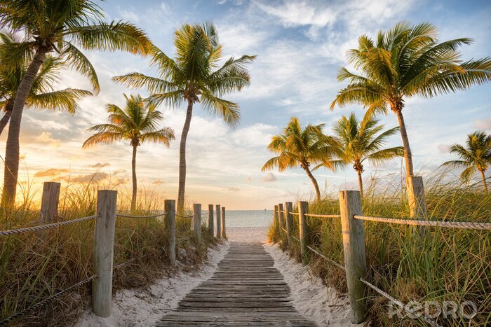 Fototapete Fußgängerbrücke zum Smathers Beach bei Sonnenaufgang - Key West, Florida