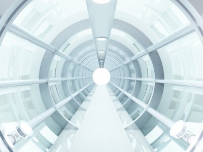 Fototapete Futuristischer weißer Tunnel 3D