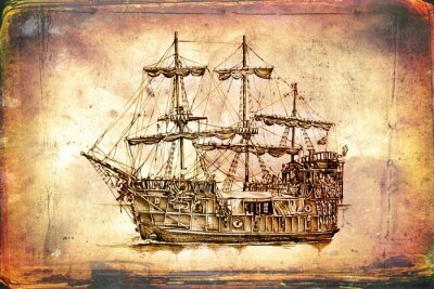 Fototapete Galeonenzeichnung alten Stils