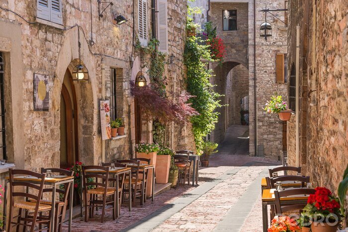 Fototapete Gasse in Italien mit Restaurants