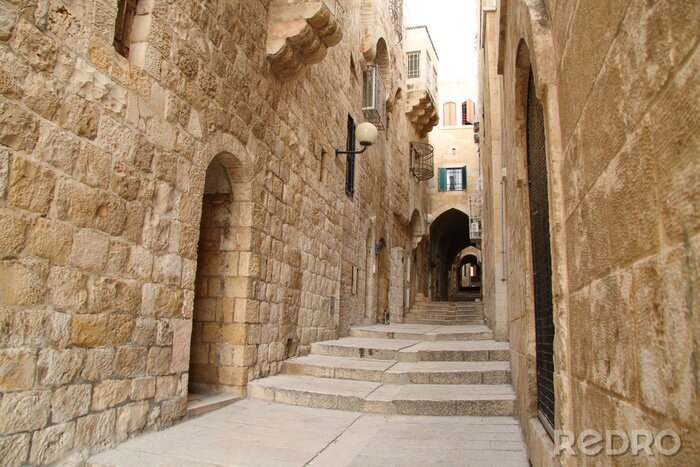 Fototapete Gasse in Jerusalem mit Treppen