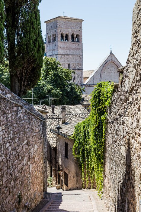 Fototapete Gasse mit Aussicht auf Turm