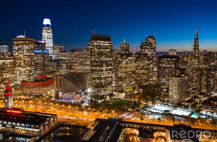 Fototapete Gebäude auf nächtlichem Panorama von San Francisco