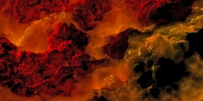 Fototapete Gebirgskette von brennender Lava überflutet