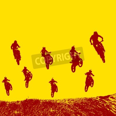 Fototapete Gelb-rote Grafik mit Motorradfahrern