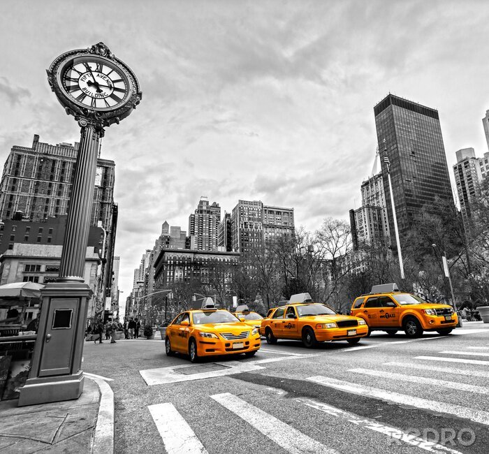 Fototapete Gelbe Taxis an der Uhr