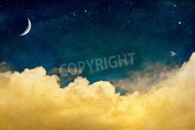 Fototapete Gelbe Wolken, Sterne und Mond