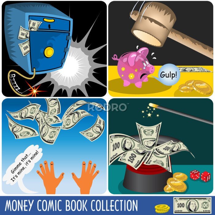 Fototapete Geld-Comic-Sammlung