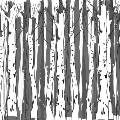 Fototapete Gemalte Birken auf grauem Hintergrund