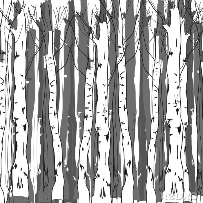 Fototapete Gemalte Birken auf grauem Hintergrund