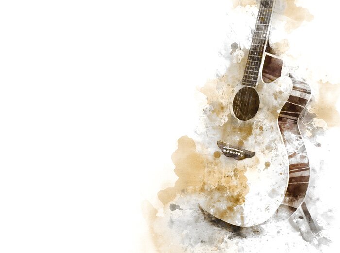 Fototapete Gemalte Gitarre Aquarell