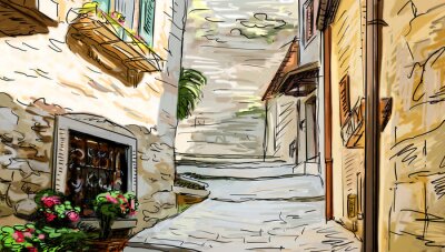 Gemalte kleine Straße in Toskana