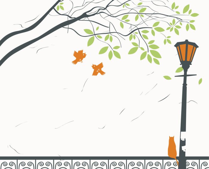 Fototapete Gemalte Laterne bei Baum