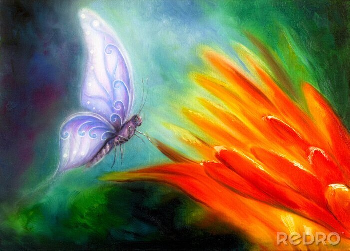 Fototapete Gemalte Schmetterlinge auf Blättern