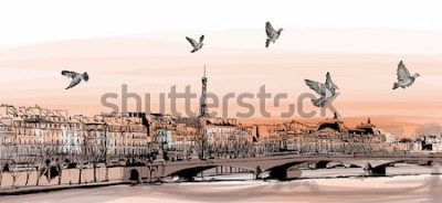 Fototapete Gemaltes Panorama mit Stadt