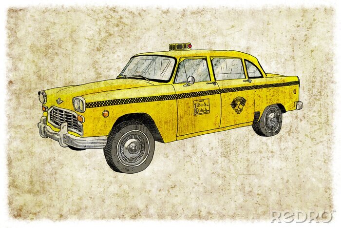 Fototapete Gemaltes Taxi im Vintage-Stil