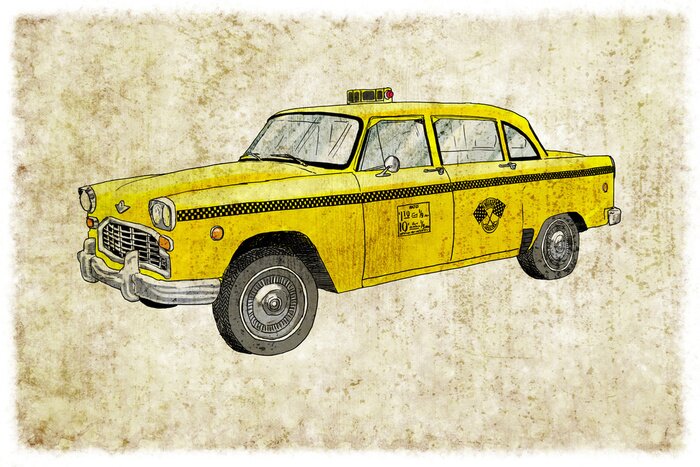 Fototapete Gemaltes Taxi im Vintage-Stil