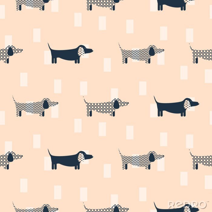 Fototapete Gemusterte Hunde auf orangefarbenem Hintergrund