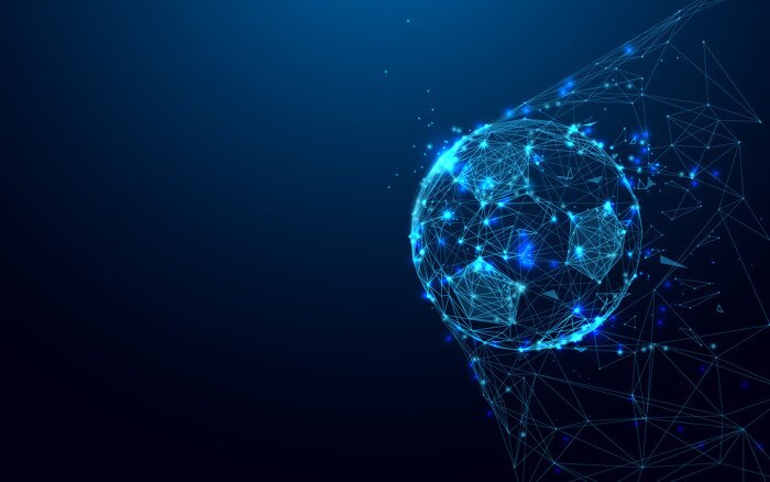 Fototapete Geometrische Aufnahme eines Fußballs im Netz