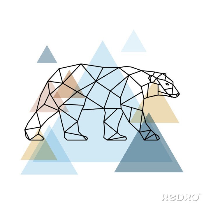 Fototapete Geometrischer Bär vor dem Hintergrund der Dreiecke