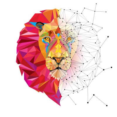 Geometrischer Löwenkopf Linien und Farben