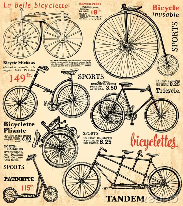 Fototapete Geschichte der Oldtimer-Fahrräder