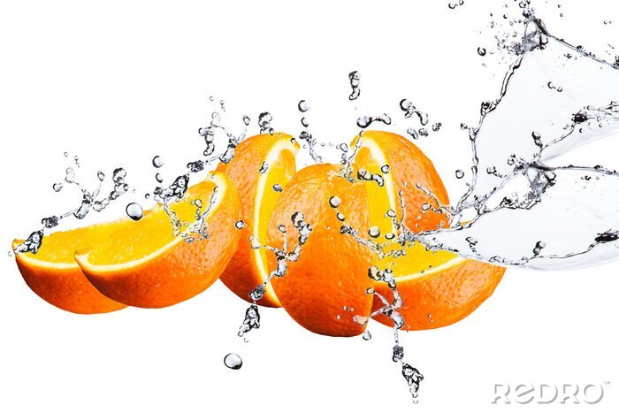 Fototapete Geschnittene Orangen im Wasser
