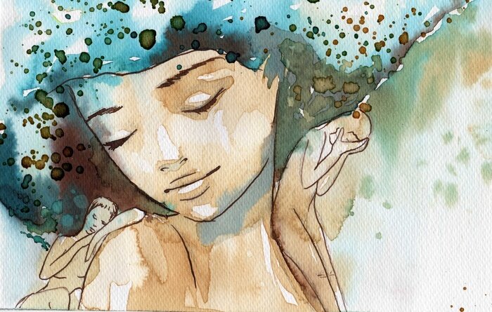 Fototapete Gesicht einer Frau mit Aquarellfarbe gemalt