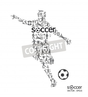 Fototapete Gestalt des Fußballspielers mit Symbolen