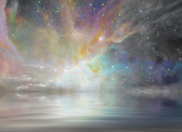 Fototapete Gestirnter Himmel und ruhiges Wasser