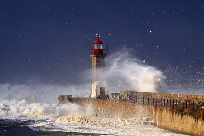 Fototapete Gestirnter Himmer über Leuchtturm