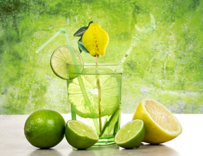 Fototapete Getränk mit Limone und Zitrone