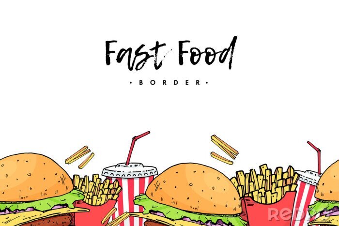 Fototapete gezeichnetes Musters mit Fastfood