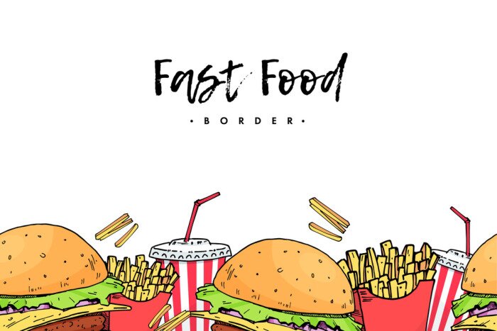 Fototapete gezeichnetes Musters mit Fastfood