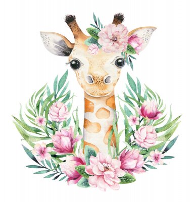 Poster Giraffe in einem Blumenarrangement