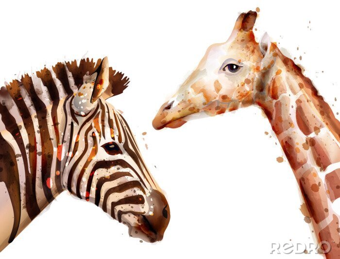Fototapete Giraffe und Zebra