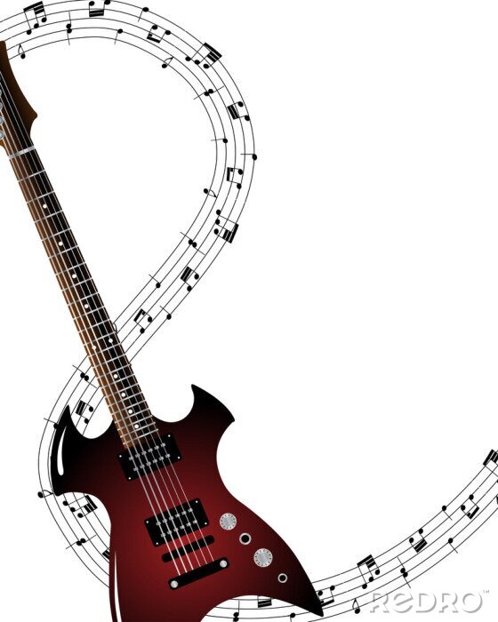 Fototapete Gitarre und Musik aus den fünf Notenlinien