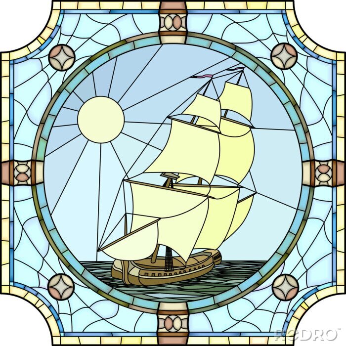 Fototapete Glasmalerei mit Segelboot